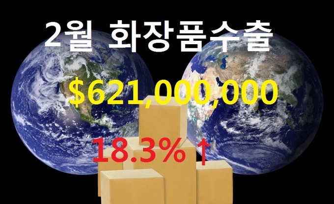 산업통상자원부가 발표한 ‘2월 수출입동향’에 따르면 화장품 수출은 전년 같은 기간 5억2천500만 달러보다 18.3%가 증가한 6억2천100만 달러를 기록한 것으로 나타났다.