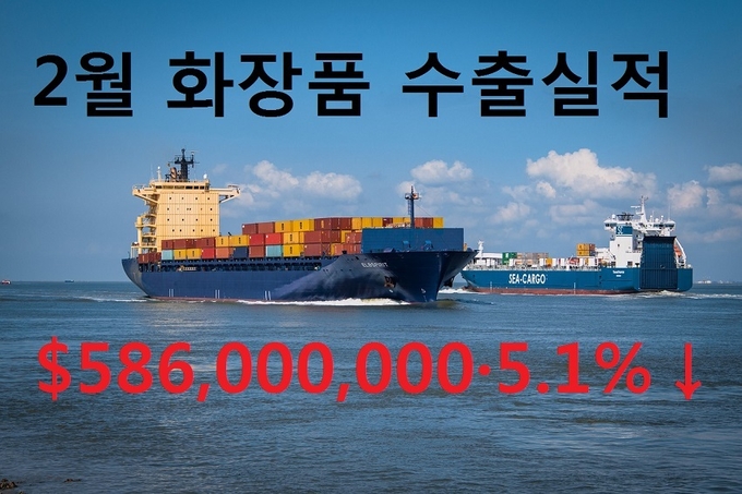 2월 화장품 수출실적이 지난해 같은 기간보다 5.1% 줄어든 5억8천600만 달러로 집계돼 수출전선에 경고등이 켜졌다.
