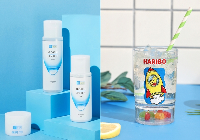 하다라보 고쿠쥰 3종(왼쪽)과 하리보 골드베어 투명 컵(오른쪽).
