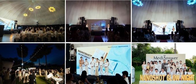 삼양사와 (주)헤베코리아코퍼레이션이 프리미엄 더마 코스메틱 브랜드 ‘메디앤서’를 앞세워 베트남·캄보디아를 위시한 동남아시아 화장품 시장 공략을 본격화한다. 지난달 18일 베트남 호치민 투득시 클로에 갤러리(Chloe Gallery)에서 개최한 ‘메디앤서 콜라겐 나노샷 글로우 나이트’의 주요 행사 장면.