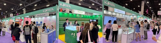 K-뷰티를 새로운 문화현상으로 격상시키는데 일등 공신 역할을 하고 있는 K-뷰티 기업들의 부스 전경.