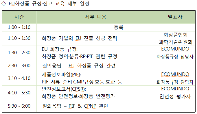 EU화장품 교육 세부일정