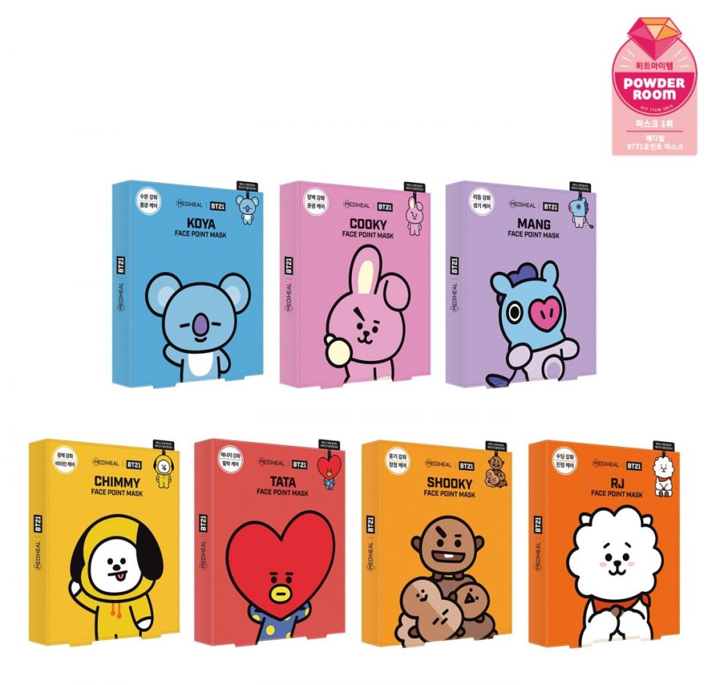 ‘메디힐│BT21 포인트 마스크’가 2018 파우더룸 8월 히트아이템 마스크 팩 부문에서 1위를 차지했다.