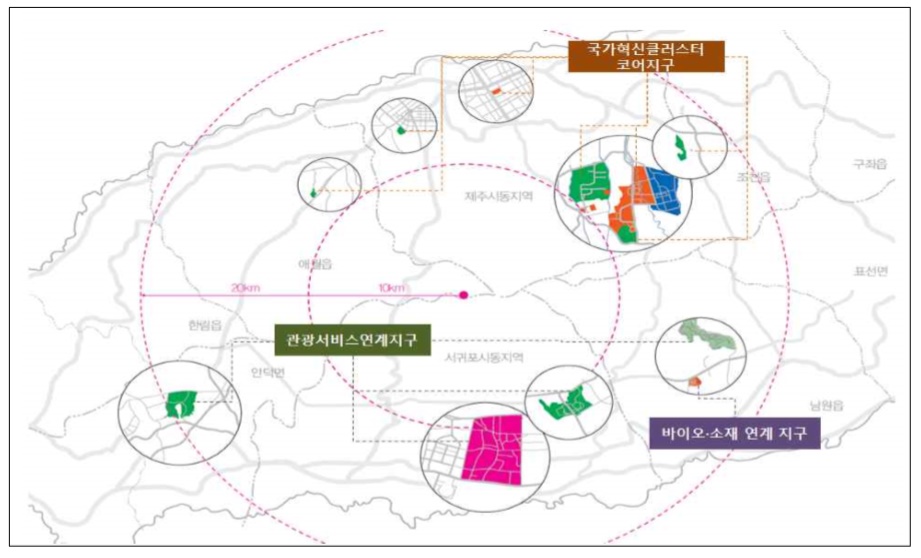 산업통상자원부는 지난 25일 제9차 국가균형발전위원회에 ‘국가혁신융복합단지 지정‧육성계획’을 안건으로 상정하며 제주도를 화장품‧식품 특별 단지로 육성, 개인맞춤형 기능성 화장품 개발 혁신프로젝트를 추진한다고 밝혔다. 사진은 제주도 화장품‧식품 특별 단지 위치.